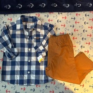 Carter’s boys set shirt and tan pants. New with tags size sz 24mns